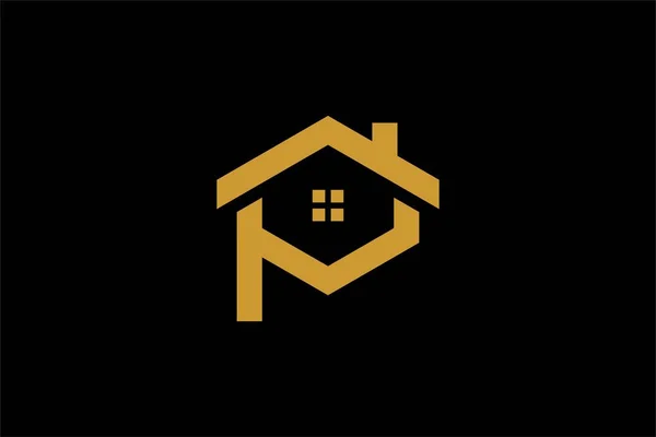不動産ロゴデザイン モノグラム文字Pハウス抽象的なシンボル アウトラインハウスアイコンベクトル — ストックベクタ