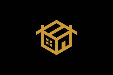 Emlak logosu tasarımı. House Cube soyut sembolü. Ana hatlı ev simgesi vektörü.