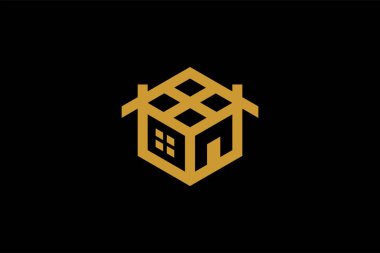 Emlak logosu tasarımı. House Cube soyut sembolü. Ana hatlı ev simgesi vektörü.