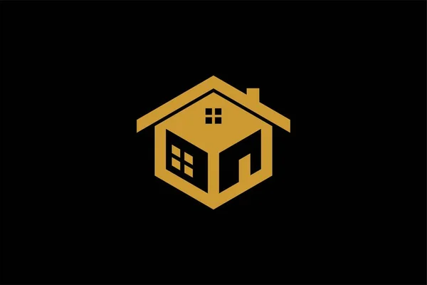 Real Estate Logo Design House Cube Abstract Symbol Outline Home — Stock Vector
