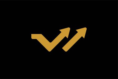 Altın oklar logo tasarımı. Yansıma çizelgesi. W harfi soyut sembol. Taslak ok vektör simgesi.