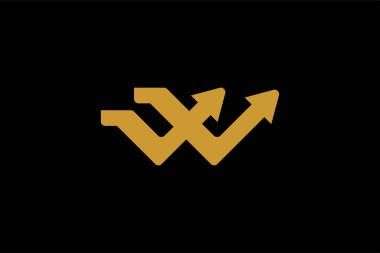 Altın oklar logo tasarımı. Yansıma çizelgesi. W harfi soyut sembol. Taslak ok vektör simgesi.