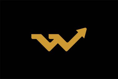 Altın oklar logo tasarımı. Yansıma çizelgesi. W harfi soyut sembol. Taslak ok vektör simgesi.