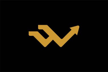 Altın oklar logo tasarımı. Yansıma çizelgesi. W harfi soyut sembol. Taslak ok vektör simgesi.