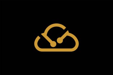Bulut logosu tasarım vektörü. Altın bulut çizimi sembolü. Teknik logo tasarımı. Bulut ve nokta vektör simgeleri.