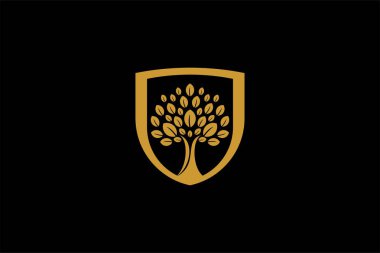 El ağacı logosu tasarım vektörü. Bitki bakımı illüstrasyon işareti. Kalkan vektör simgelerinde yeşil yaprak.