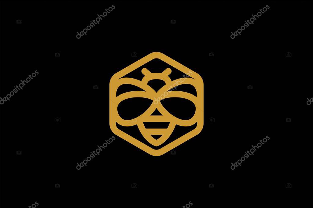 Bee logo design vector. Honeybee abstract symbol. Outline flying insect vector icon.