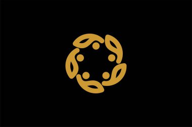 Takım çalışması logosu tasarım vektörü. İnsanlar illüstrasyon sembollerini yuvarlamışlar. İnsanlık bakımı vektör simgesi.