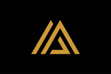 Dağ logosu tasarım vektörü. Üçgen soyut çizim sembolü. AM harfi taslak işareti. Altın macera vektör simgesi.