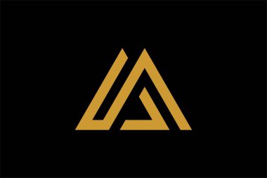 Dağ logosu tasarım vektörü. Üçgen soyut çizim sembolü. AM harfi taslak işareti. Altın macera vektör simgesi.