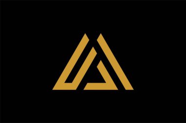 Dağ logosu tasarım vektörü. Üçgen soyut çizim sembolü. AM harfi taslak işareti. Altın macera vektör simgesi.