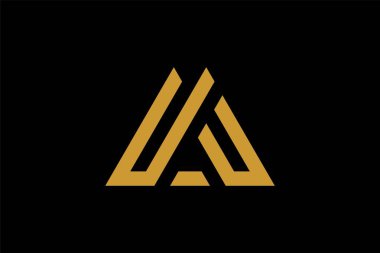 Dağ logosu tasarım vektörü. Üçgen soyut çizim sembolü. AM harfi taslak işareti. Altın macera vektör simgesi.