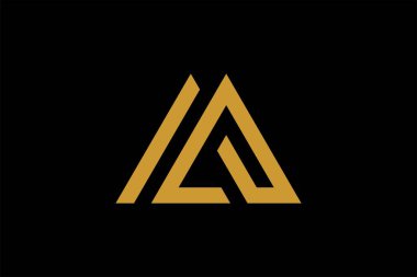 Dağ logosu tasarım vektörü. Üçgen soyut çizim sembolü. AM harfi taslak işareti. Altın macera vektör simgesi.