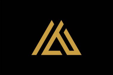 Dağ logosu tasarım vektörü. Üçgen soyut çizim sembolü. AM harfi taslak işareti. Altın macera vektör simgesi.