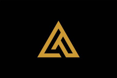 Dağ logosu tasarım vektörü. Üçgen soyut çizim sembolü. AM harfi taslak işareti. Altın macera vektör simgesi.