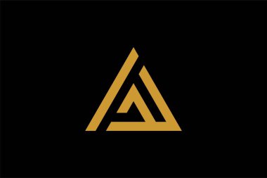 Dağ logosu tasarım vektörü. Üçgen soyut çizim sembolü. AM harfi taslak işareti. Altın macera vektör simgesi.
