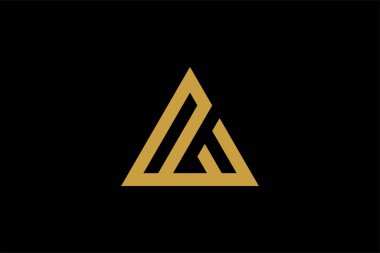 Dağ logosu tasarım vektörü. Üçgen soyut çizim sembolü. AM harfi taslak işareti. Altın macera vektör simgesi.