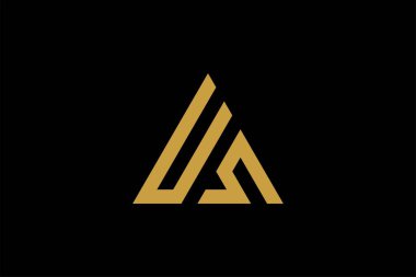 Dağ logosu tasarım vektörü. Üçgen soyut çizim sembolü. AM harfi taslak işareti. Altın macera vektör simgesi.