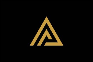 Dağ logosu tasarım vektörü. Üçgen soyut çizim sembolü. AM harfi taslak işareti. Altın macera vektör simgesi.