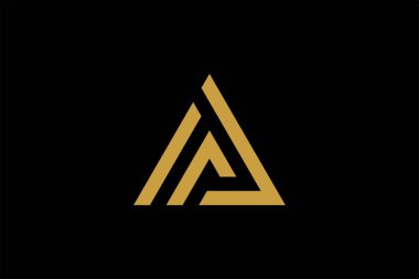 Dağ logosu tasarım vektörü. Üçgen soyut çizim sembolü. AM harfi taslak işareti. Altın macera vektör simgesi.