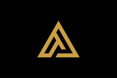 Dağ logosu tasarım vektörü. Üçgen soyut çizim sembolü. AM harfi taslak işareti. Altın macera vektör simgesi.