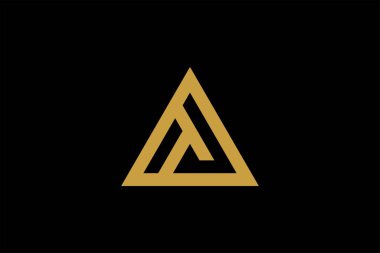 Dağ logosu tasarım vektörü. Üçgen soyut çizim sembolü. AM harfi taslak işareti. Altın macera vektör simgesi.