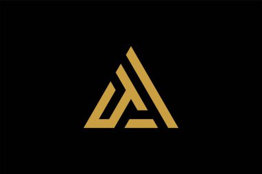 Dağ logosu tasarım vektörü. Üçgen soyut çizim sembolü. AM harfi taslak işareti. Altın macera vektör simgesi.