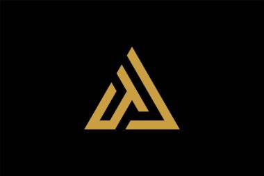 Dağ logosu tasarım vektörü. Üçgen soyut çizim sembolü. AM harfi taslak işareti. Altın macera vektör simgesi.