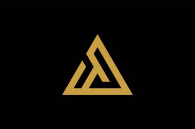 Dağ logosu tasarım vektörü. Üçgen soyut çizim sembolü. AM harfi taslak işareti. Altın macera vektör simgesi.