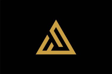 Dağ logosu tasarım vektörü. Üçgen soyut çizim sembolü. AM harfi taslak işareti. Altın macera vektör simgesi.