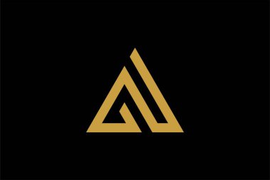 Dağ logosu tasarım vektörü. Üçgen soyut çizim sembolü. AM harfi taslak işareti. Altın macera vektör simgesi.
