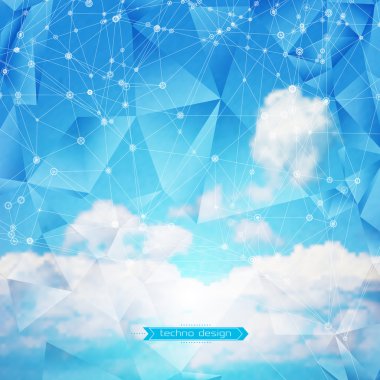 Abstract Geometric Polygonal Shape. Vector Science Background. Futuristic Technology Background. Connecting Dots and Lines Structure. Clouds Heavens Background clipart