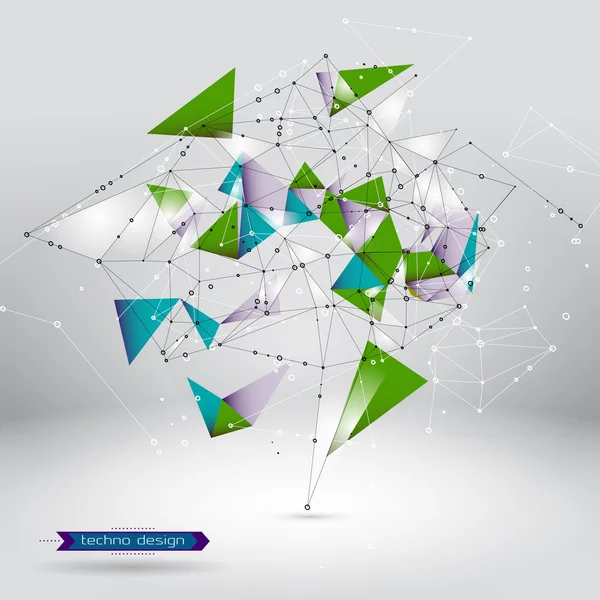 Resumen Forma geométrica poligonal. Antecedentes de ciencia vectorial. Antecedentes tecnológicos futuristas. Estructura de puntos y líneas de conexión — Vector de stock