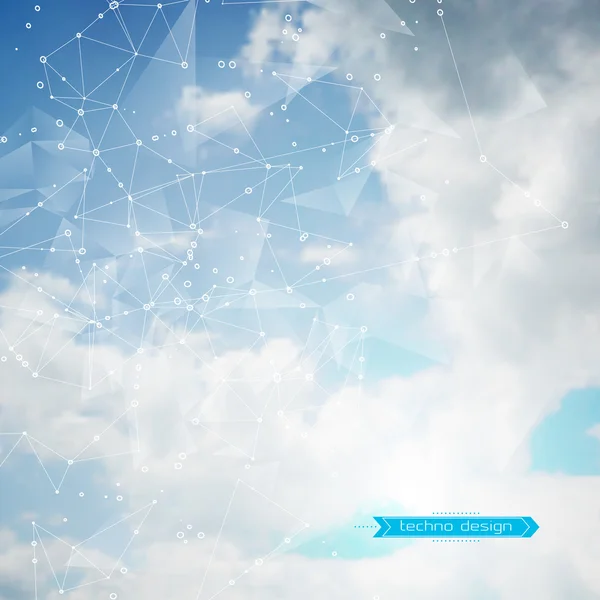 Soyut geometrik çokgen şekli. Vektör bilim arka plan. Fütüristik teknoloji arka plan. Bağlantı noktaları ve çizgileri yapısı. Bulutlar gökyüzü arka plan