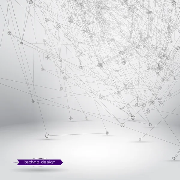 Resumen Forma geométrica poligonal. Antecedentes de ciencia vectorial. Antecedentes tecnológicos futuristas. Estructura de puntos y líneas de conexión — Vector de stock