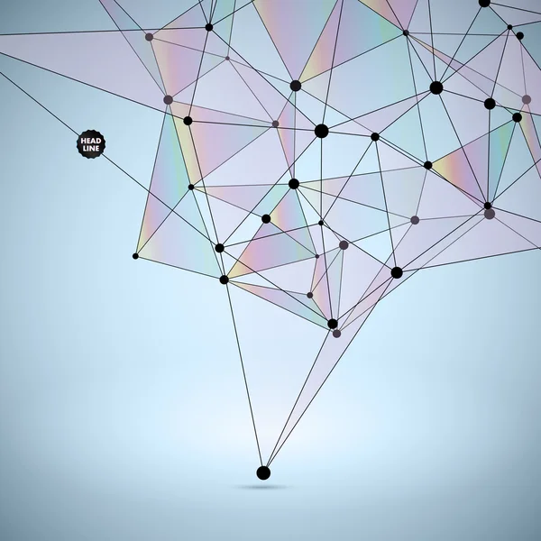 多角形の抽象的なベクトルの背景。幾何学的な多角形。ドットと線構造を結ぶベクトル サイエンスの背景 — ストックベクタ