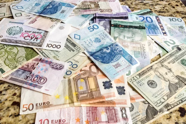 Eine Mischung Aus Verschiedenen Währungen Rubel Dollar Und Euro — Stockfoto