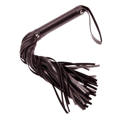 Deriden yapılmış siyah omuz kırbacı. Cinsel oyunlar ve BDSM oyuncakları.