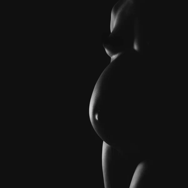 Обнаженная Беременная Женщина Тени Боковом Освещении — стоковое фото