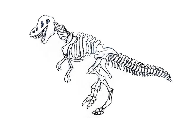 Tyrannosaurus Rex Esqueleto Desenho Lápis Uma Folha Papel — Fotografia de Stock