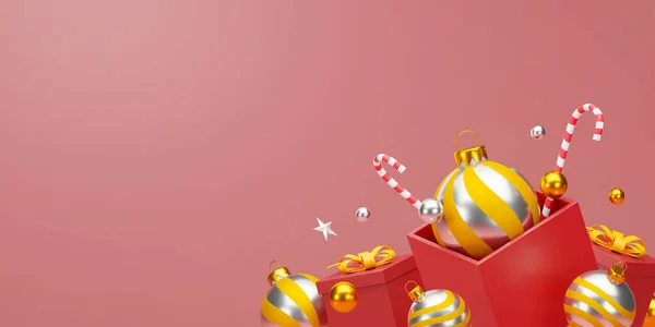 圣诞和快乐的新年背景 节日装饰和复制空间 3D插图 — 图库照片