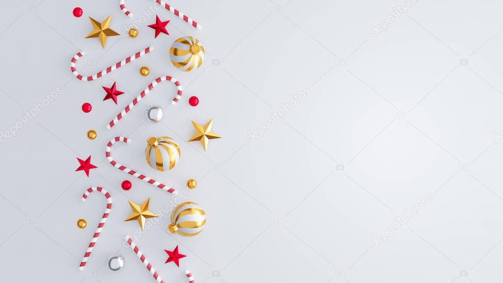 christmas and happy new year background with festive decoration and copy space. 3D illustration