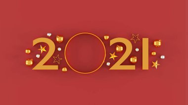 Mutlu noeller ve yeni yıl arkaplanı, şenlikli dekorasyon ve fotokopi alanı ile. 3B illüstrasyon