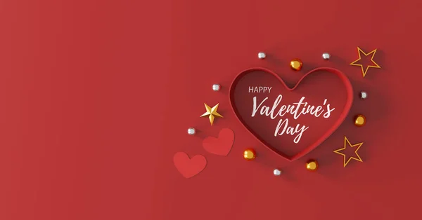 Boldog Valentin Napi Koncepciót Szív Alakú Ajándék Doboz Piros Háttér — Stock Fotó