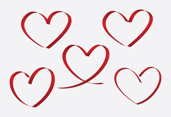 Corazones Cinta Roja Sobre Fondo Blanco Concepto San Valentín Ilustración — Vector de stock
