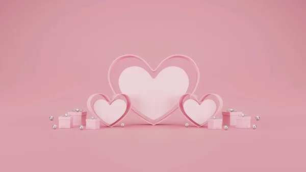 Щасливий Прапор Дня Валентина Серце Подарунок Коробка Рожевому Фоні Простір — стокове фото