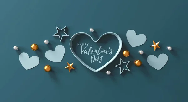 Joyeuse Bannière Saint Valentin Coeur Cadeau Boîte Sur Fond Vert — Photo