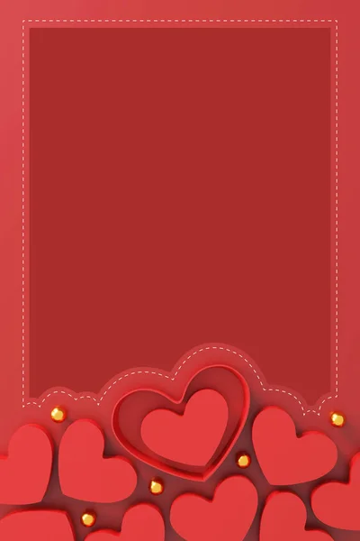 ハッピーバレンタインの日のコンセプト 赤い背景にハート型のギフトボックス テキストのためのスペース 平置きだ 最上階だ 3Dイラスト — ストック写真