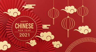 Mutlu Çin Yeni Yıl Afişi Tasarımı. Metin için boşluk. 3B illüstrasyon