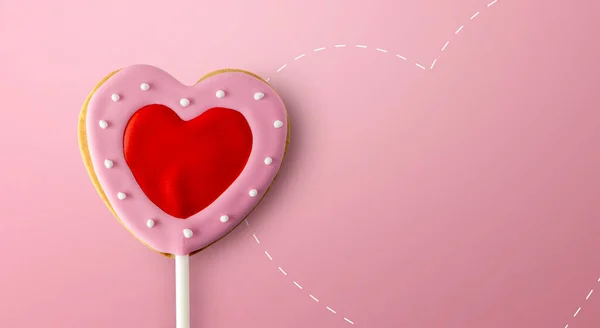 Heureux Concept Saint Valentin Biscuits Forme Coeur Sur Fond Rose — Photo